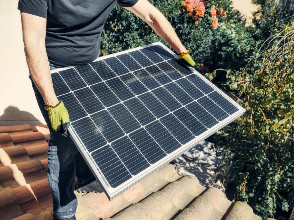 Solar panel installation on rooftop