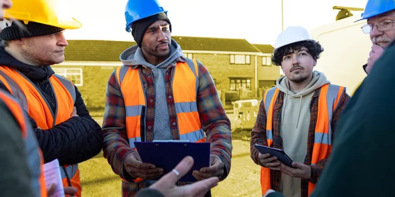 Electrician working on commercial panel blue collar job