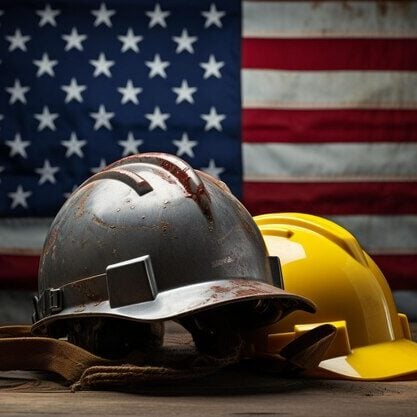 Patriotic labor day tableau helmet tools flag epitomize american industriousness 896558 4155