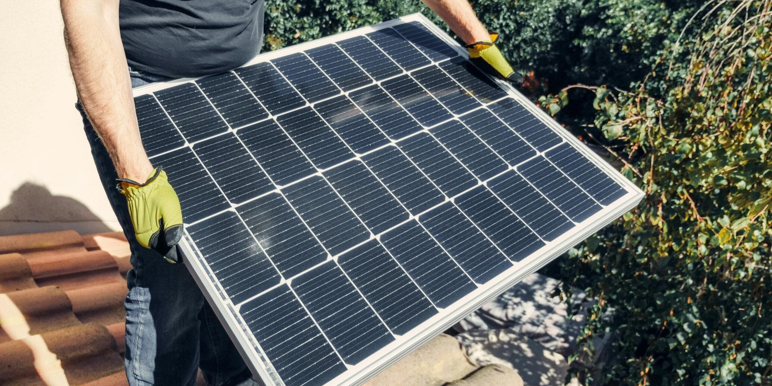 Solar panel installation on rooftop